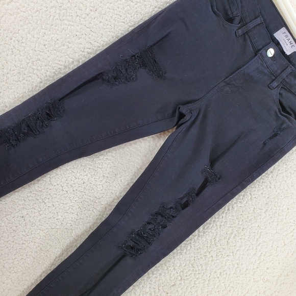 Frame Denim Skinny Jeans Womens 28 (27x28.5) Black Distressed Ankle Grunge - Picture 9 of 15